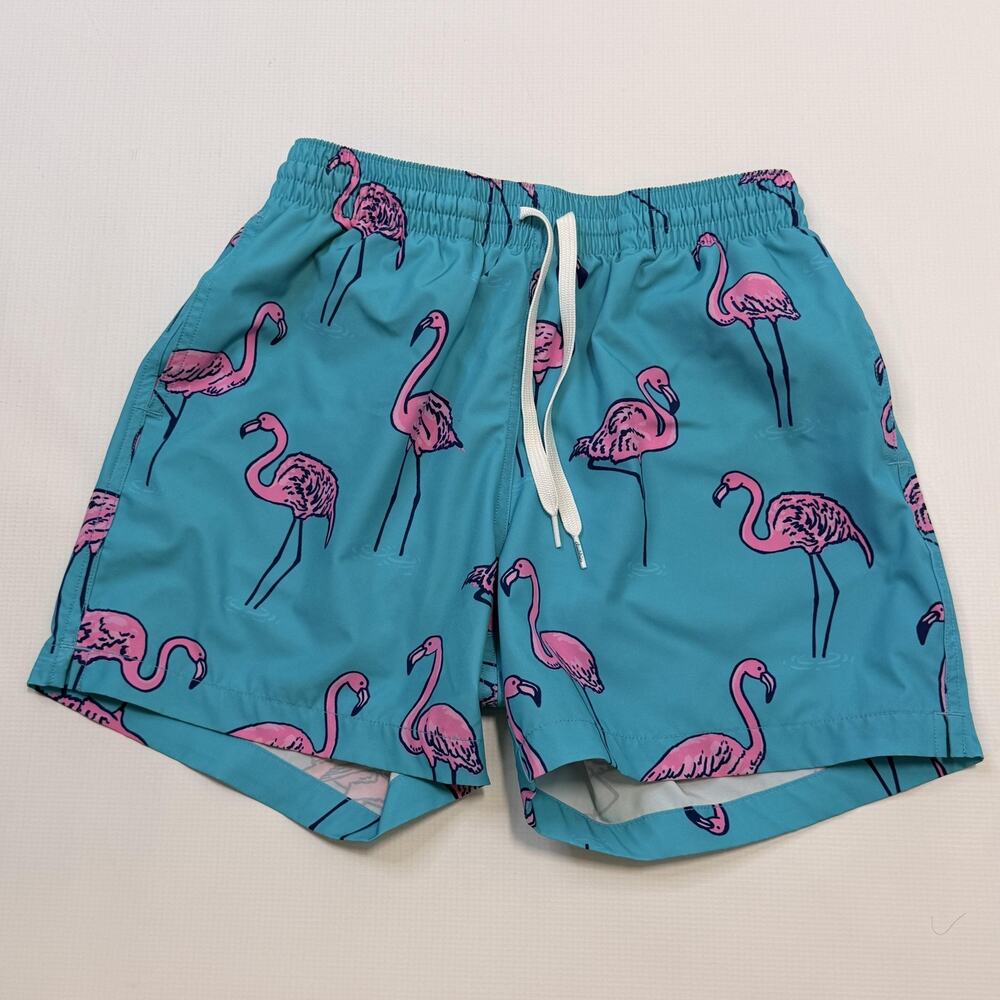 Chubbies Swim Trunks Shorts Mens Small Blue Flamingo Print Lined 5.5 Inseam